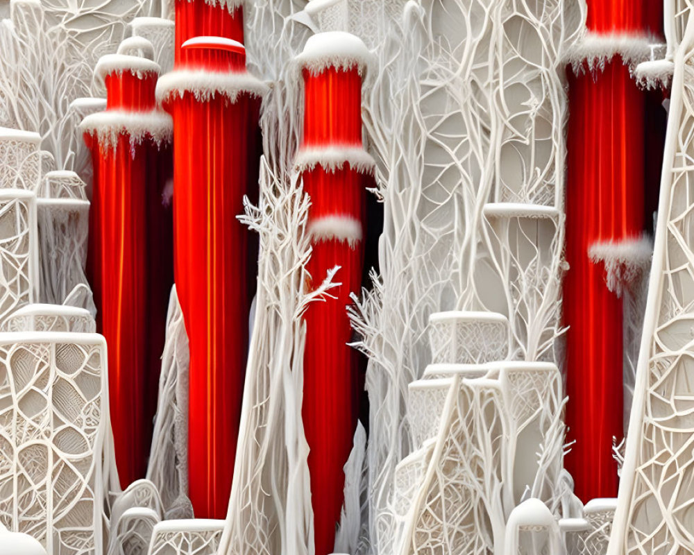 Vivid Red 3D Fractal Image with White Patterns