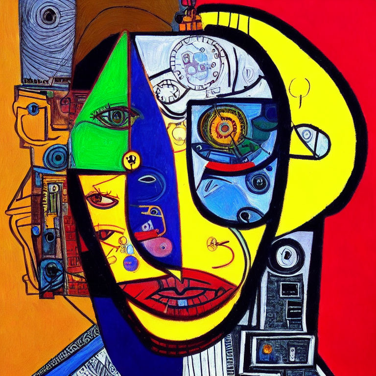 Vibrant Cubist Abstract Art with Fragmented Facial Features