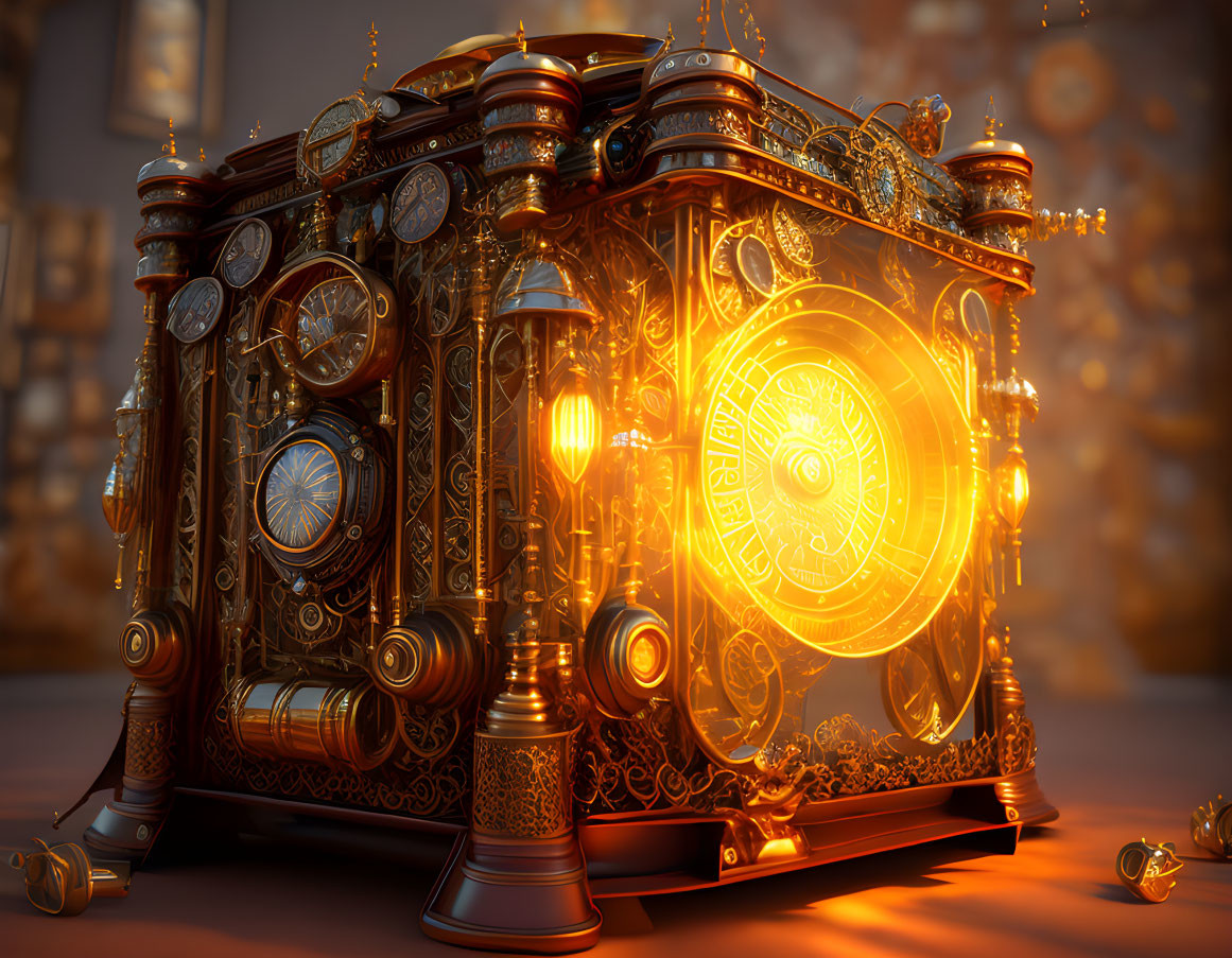 Intricate Golden Chest with Candles on Warm Background