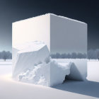 Surreal winter scene with oversized dice in snowy landscape