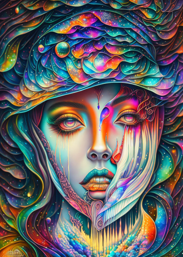 Colorful Psychedelic Portrait with Cosmic Patterns