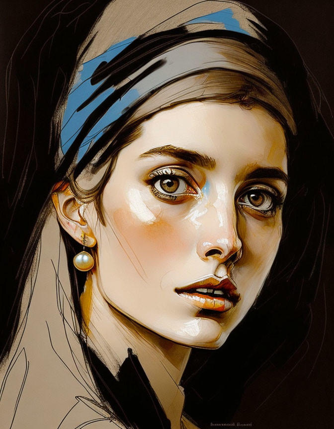 Portrait of a Woman with Large Eyes and Pearl Earring