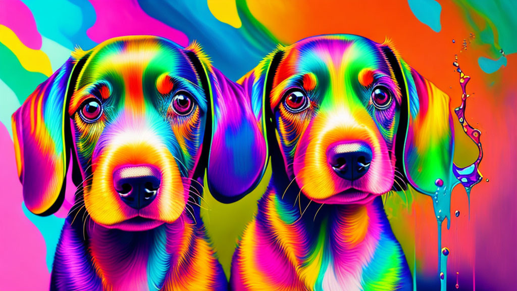 Colorful Psychedelic Dog Art with Rainbow Backgrounds