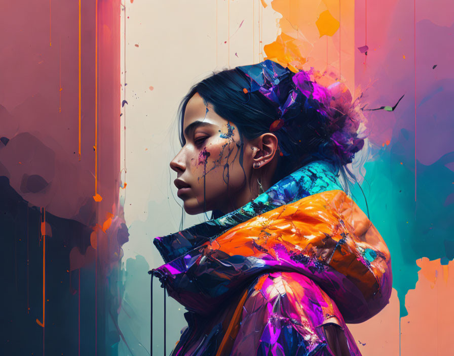 Colorful Abstract Digital Artwork Featuring Woman Profile