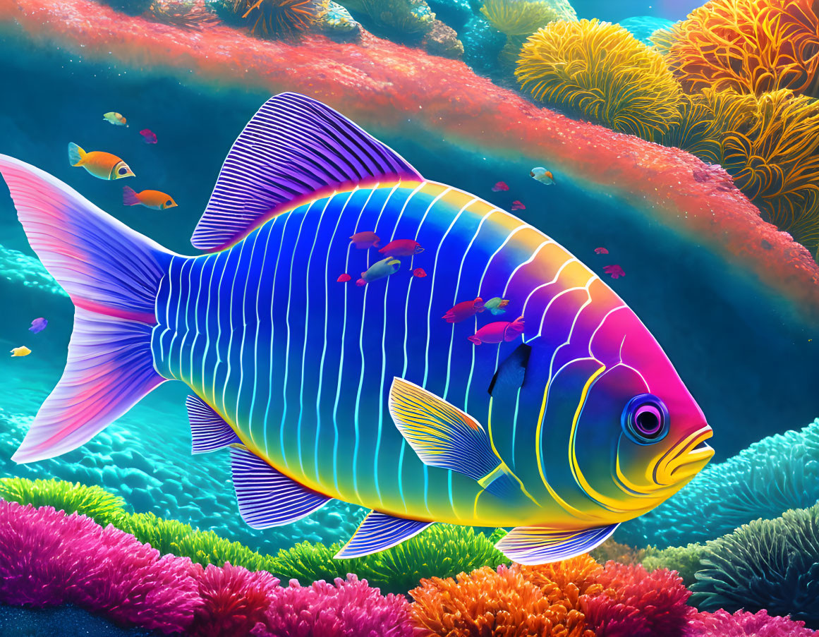 Colorful Fish Swimming in Coral Reef Amidst Underwater Flora