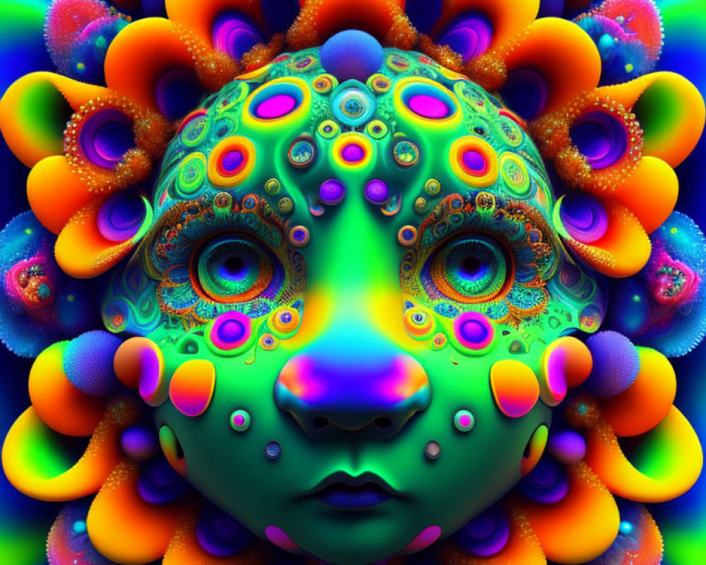 Symmetrical digital artwork with multiple eyes and psychedelic patterns