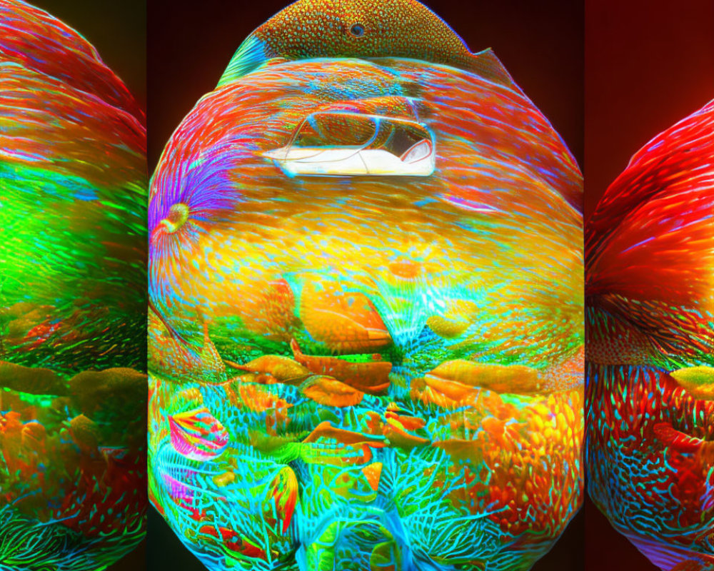 Colorful 3D anaglyph fish image with textured skin