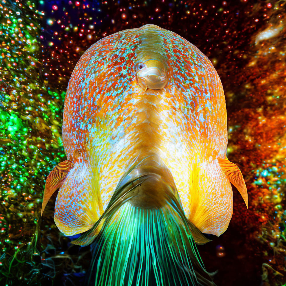 Colorful Orange Fish with Speckled Patterns and Prominent Lips in Underwater Scene