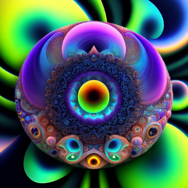 Colorful Fractal Art of Spherical Shape in Vibrant Hues