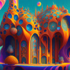 Vibrant Orange and Blue Organic Structure in Dream-like Landscape