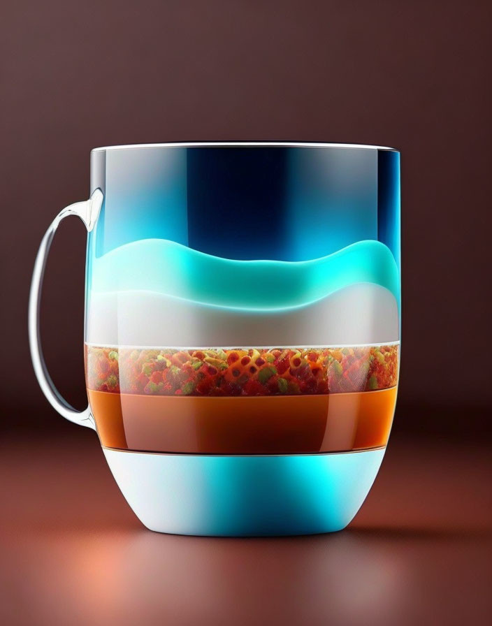 Transparent Mug with Textured Bands on Brown Background