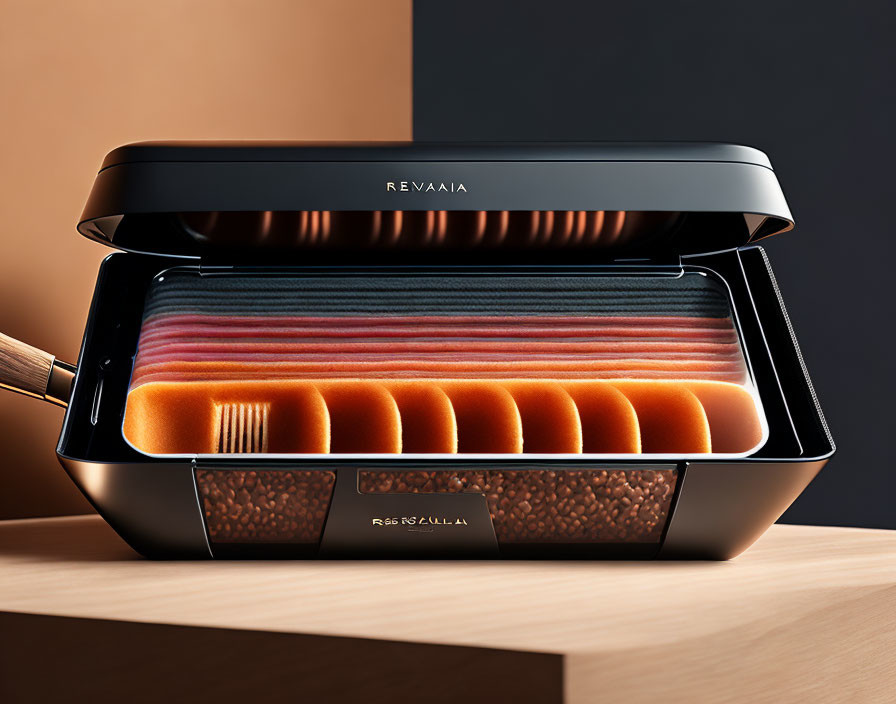 Modern Indoor Grill with Glowing Heating Elements Cooking Sausages