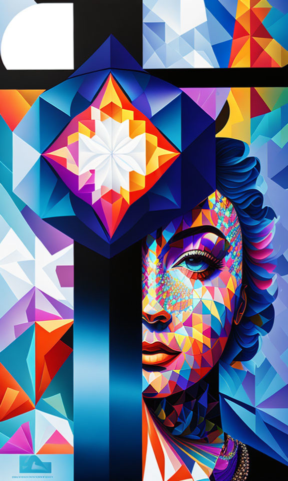 Colorful Geometric Artwork of Woman with Abstract Background