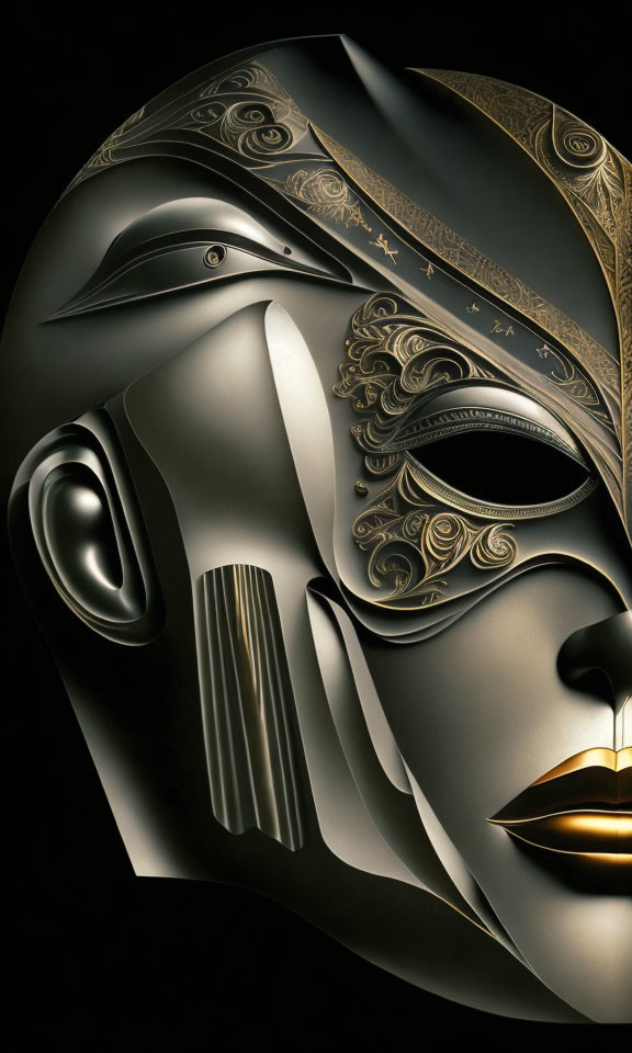 Intricate Black and Gold Ornamental Mask with Mysterious Allure