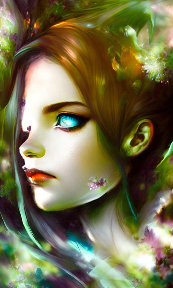 Colorful Digital Art Portrait of Female Figure with Elven Features