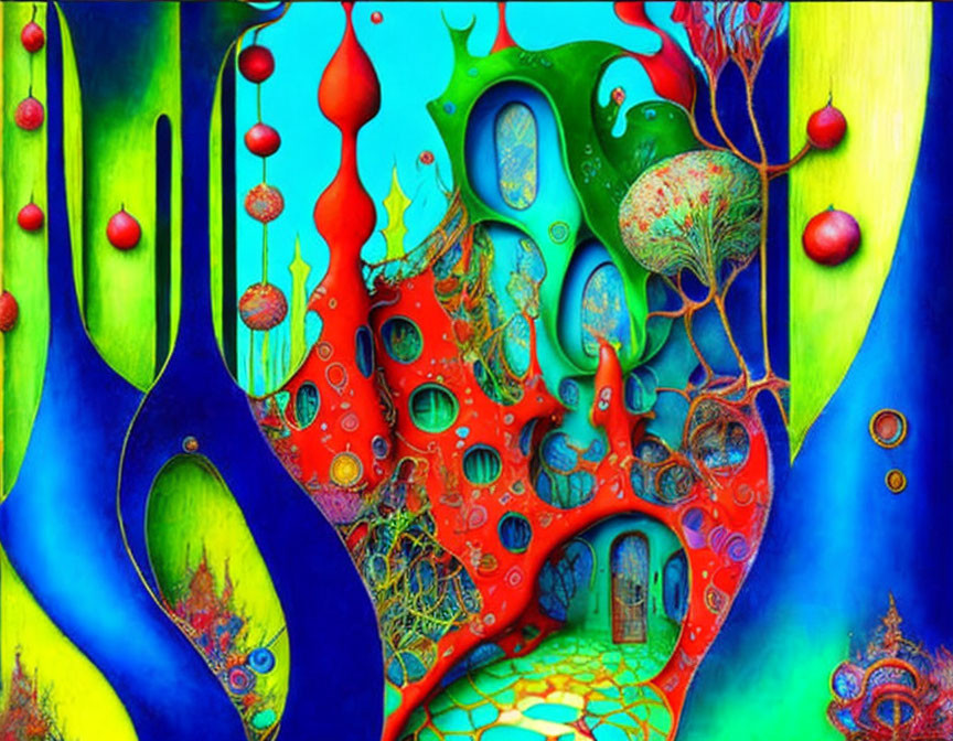 Colorful Abstract Artwork with Psychedelic Shapes and Doorways