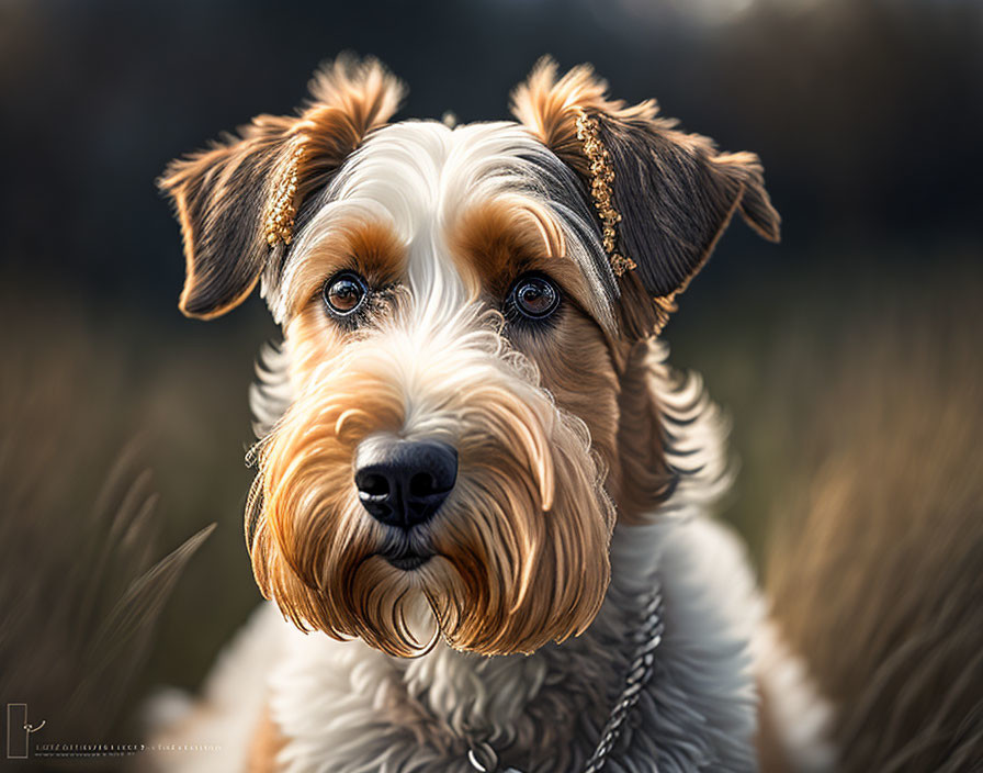 Brown and White Fluffy Dog Portrait with Attentive Eyes