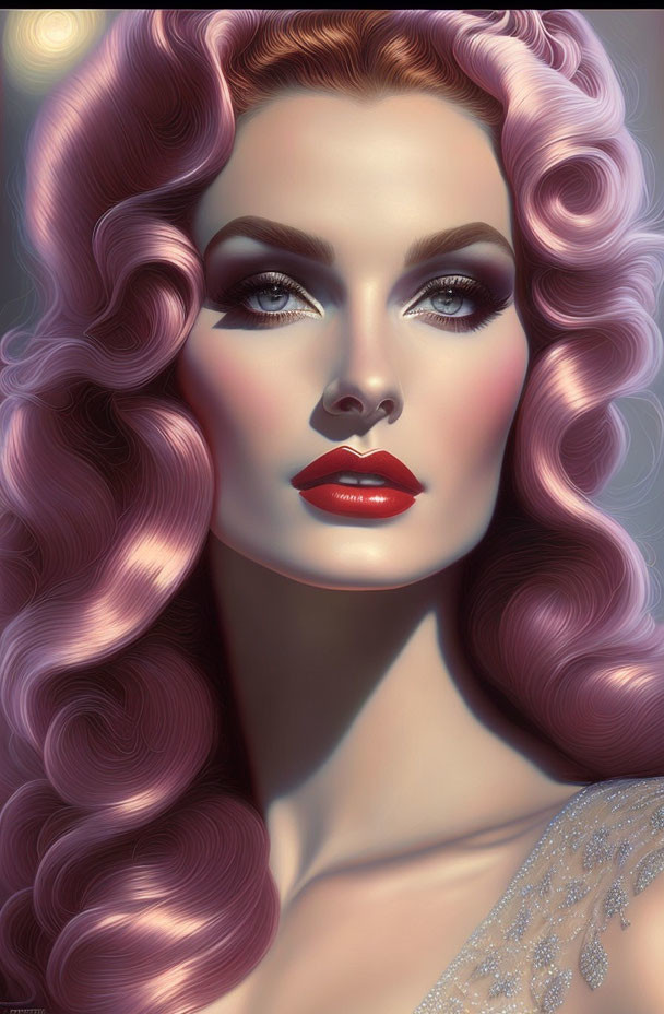 Portrait of Woman with Pink Curls and Crystal Dress