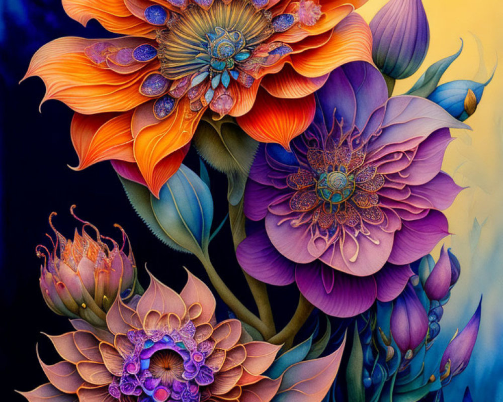 Colorful Floral Illustration on Gradient Background