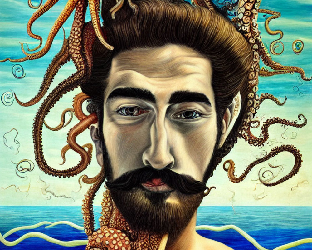 Colorful Surrealist Portrait Blending Human and Marine Elements