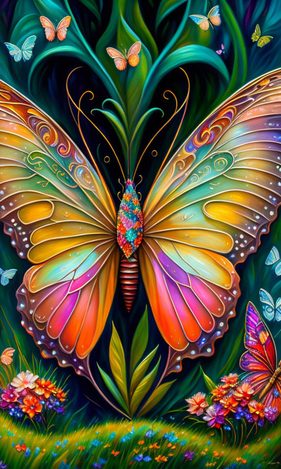 Colorful Butterfly Image with Detailed Wings and Surrounding Flora