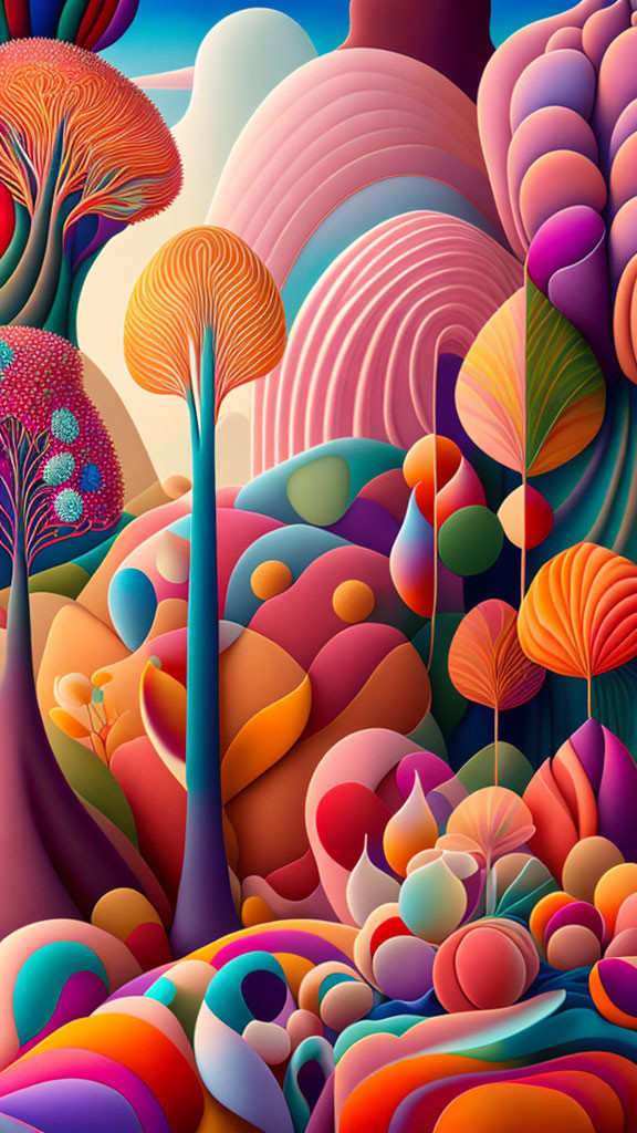 Colorful Surreal Landscape with Organic Shapes and Fantastical Environment