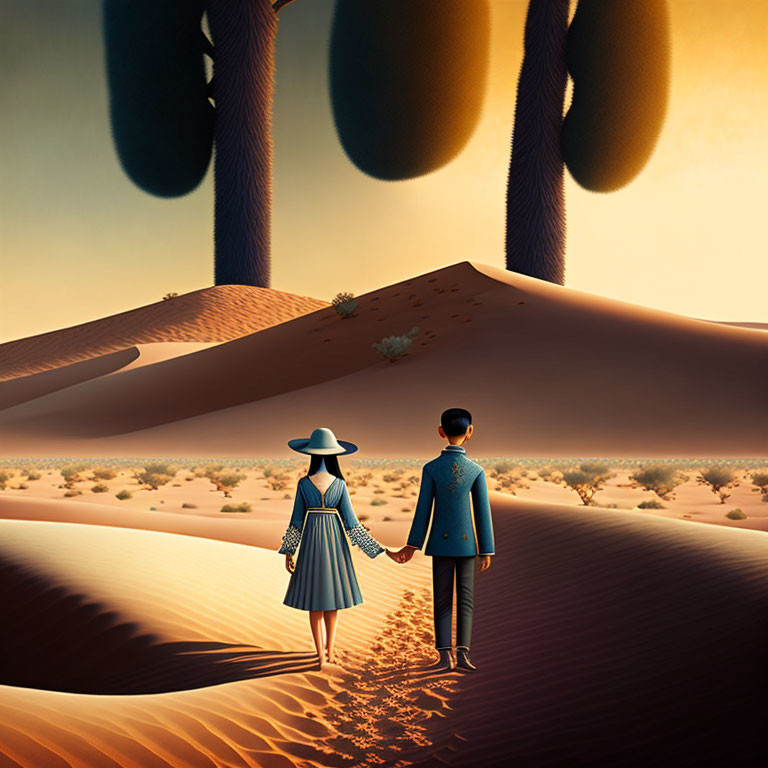 Surreal desert landscape with giant shadowed fingers