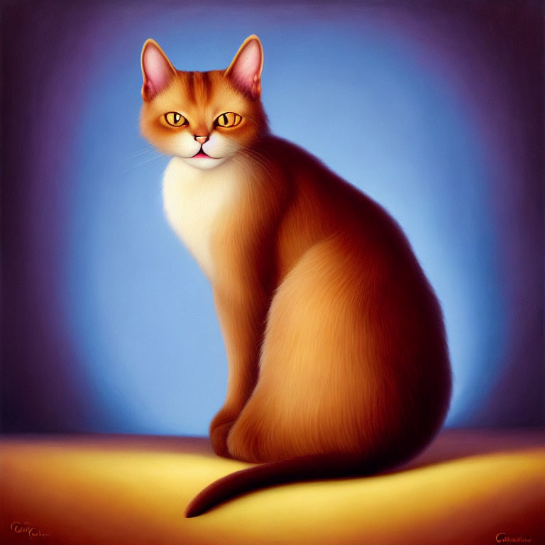 Sleek orange and white cat illustration on gradient background