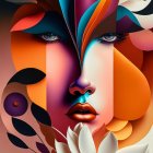 Colorful surreal artwork: Female face with floral elements