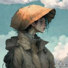 Surreal artwork: Woman with mushroom cap head in mystical setting