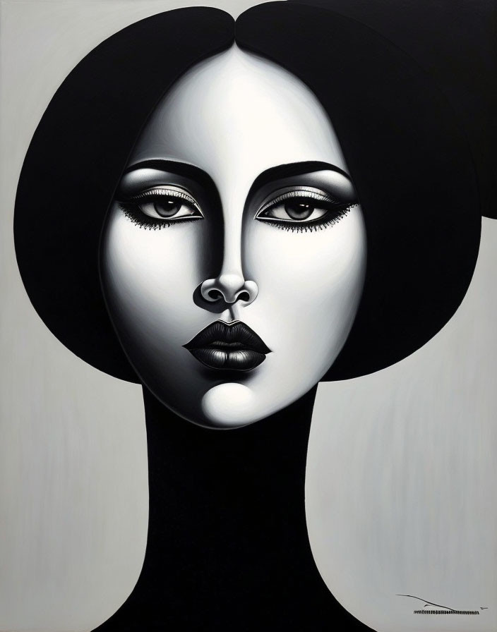 Monochromatic stylized portrait of woman with pronounced eyes and lips