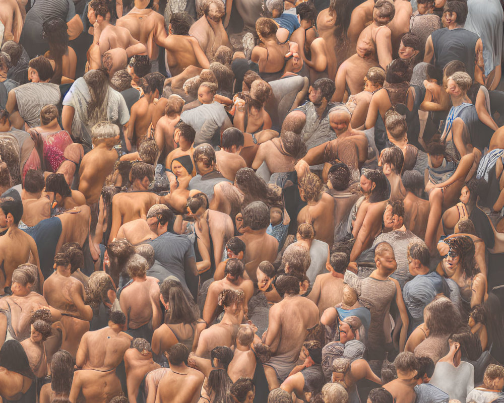 Crowded Scene: Shirtless People in Human Body Mosaic