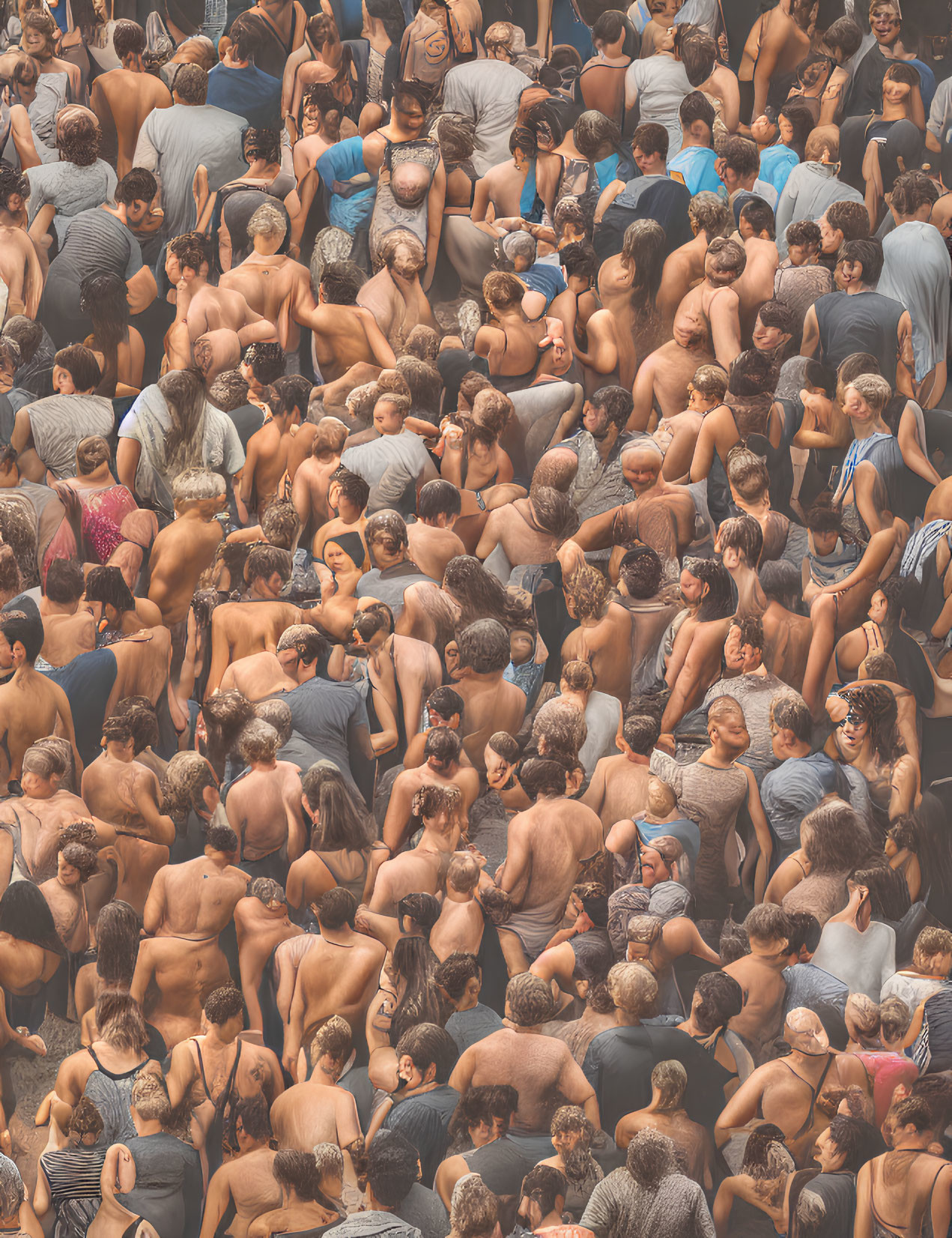 Crowded Scene: Shirtless People in Human Body Mosaic