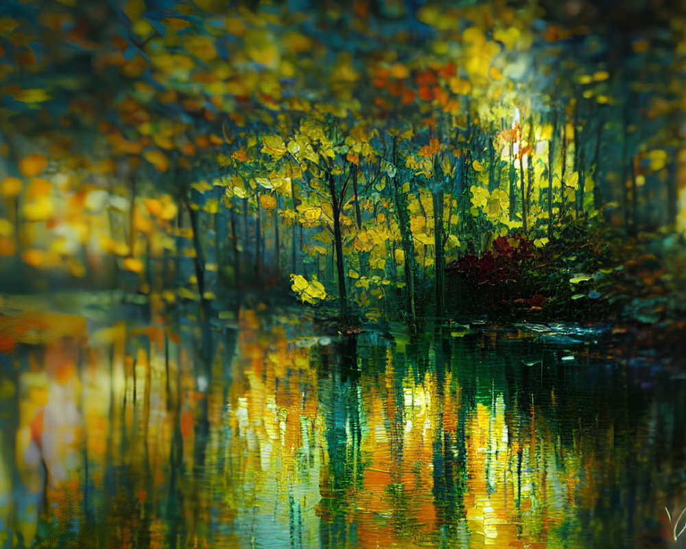 Tranquil Autumn Forest Scene with Reflective Water