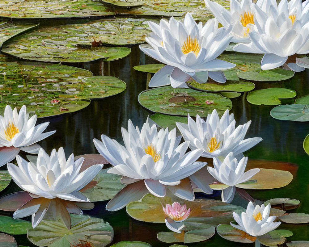 Tranquil Pond with Blooming Water Lilies