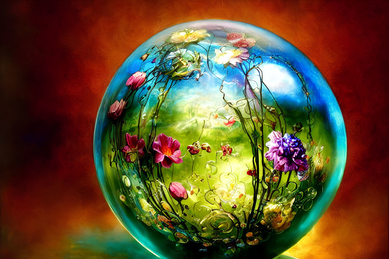 Colorful floral globe on warm textured backdrop