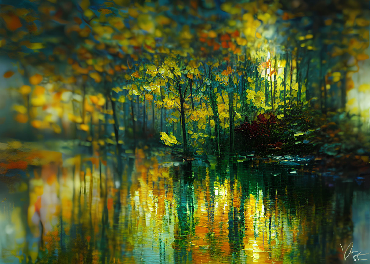 Tranquil Autumn Forest Scene with Reflective Water