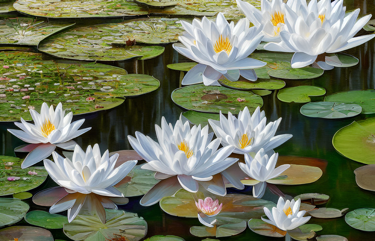 Tranquil Pond with Blooming Water Lilies