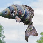 Colorful iridescent fish swimming near water surface with vibrant patterns and underwater plants