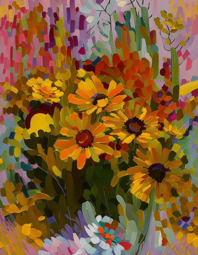 Colorful Impressionistic Painting of Wildflower Bouquet