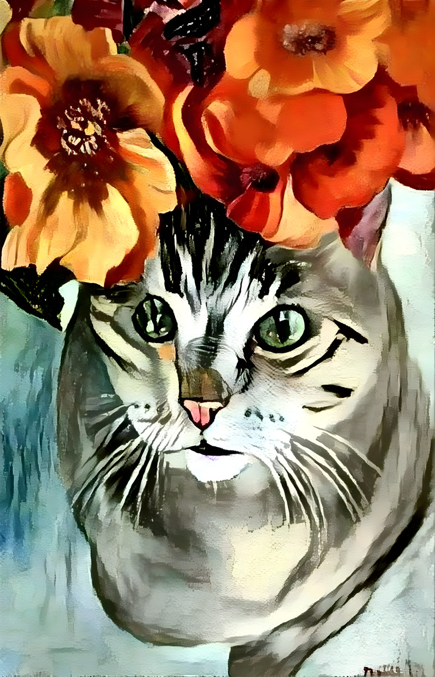 Cat with flowers