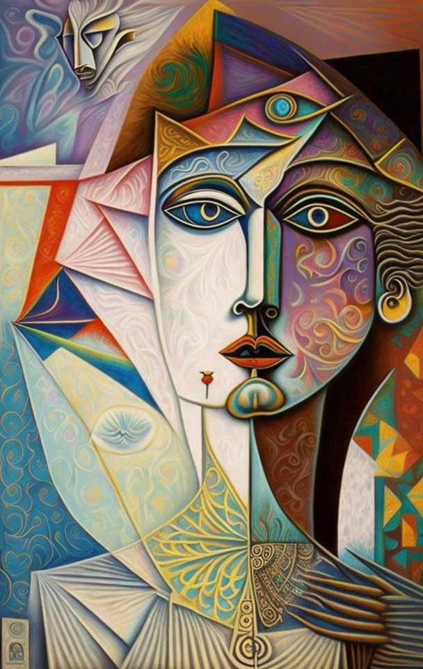 Abstract Cubist-Style Painting of Face with Geometric Shapes