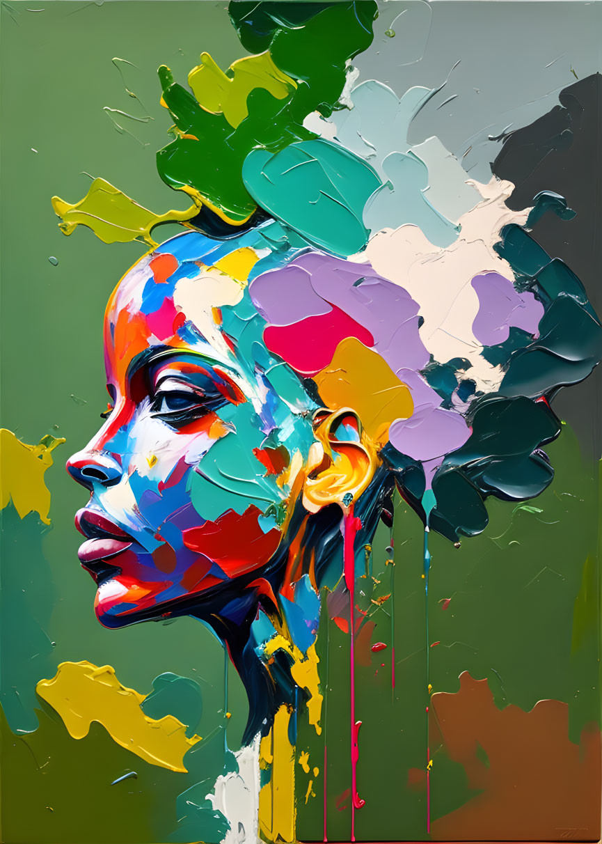 Colorful Paint Splashes Portrait with Abstract Art Elements