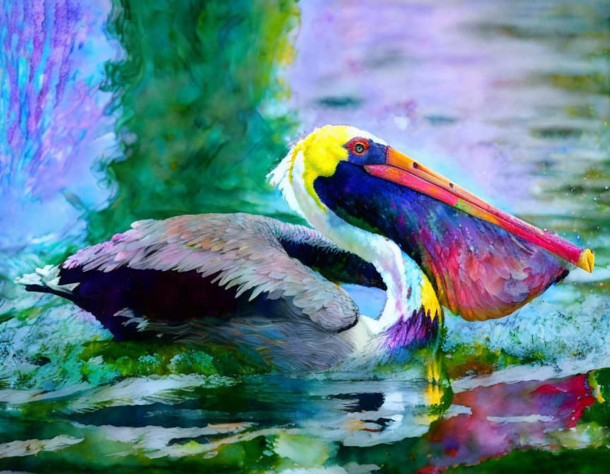 Colorful Pelican with Rainbow Beak on Pastel Background