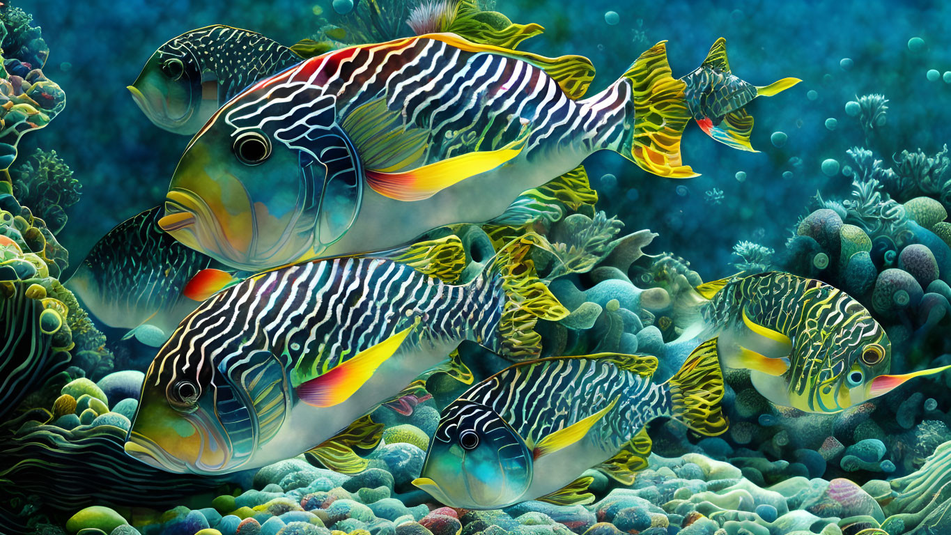 Vibrant tropical fish and coral reefs in underwater scene