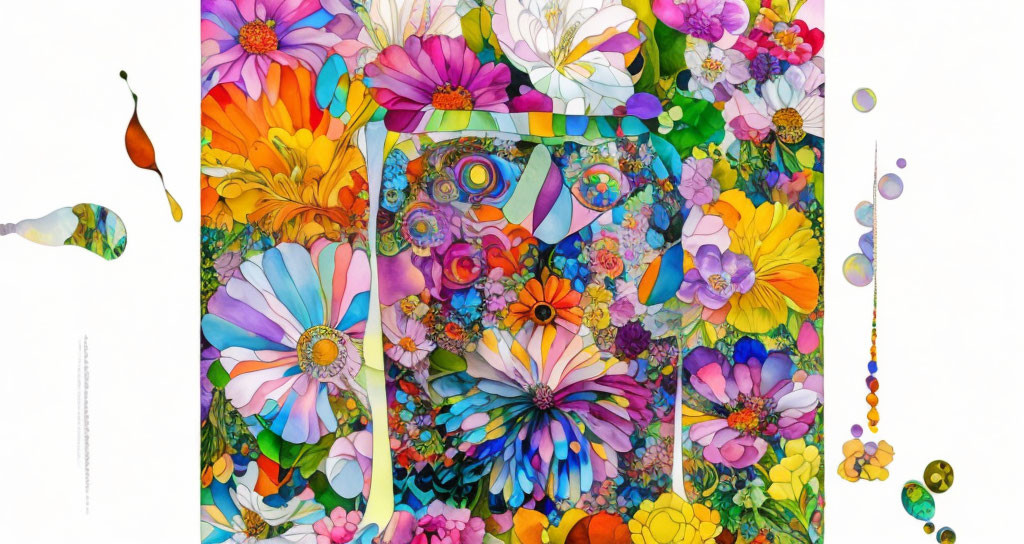 Colorful Cascading Flower Kaleidoscope Artwork on White Background