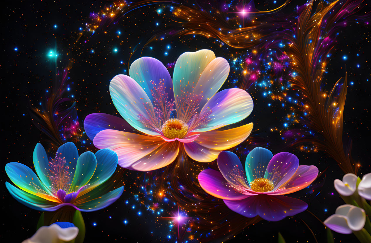 Luminescent Flowers in Fantastical Space Garden