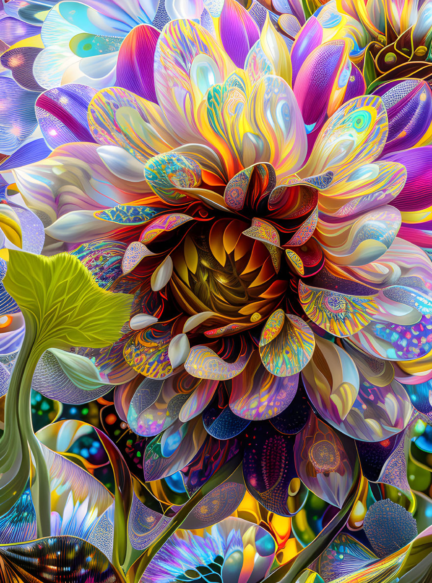 Colorful Digital Artwork: Fantastical Flower with Textured Petals