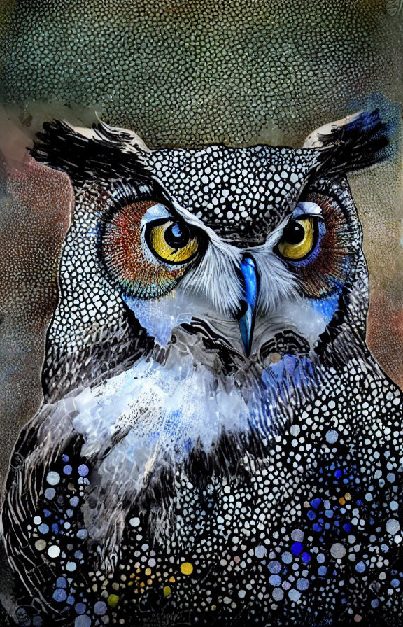 Vivid Owl Image with Colorful Feathers and Yellow Eyes