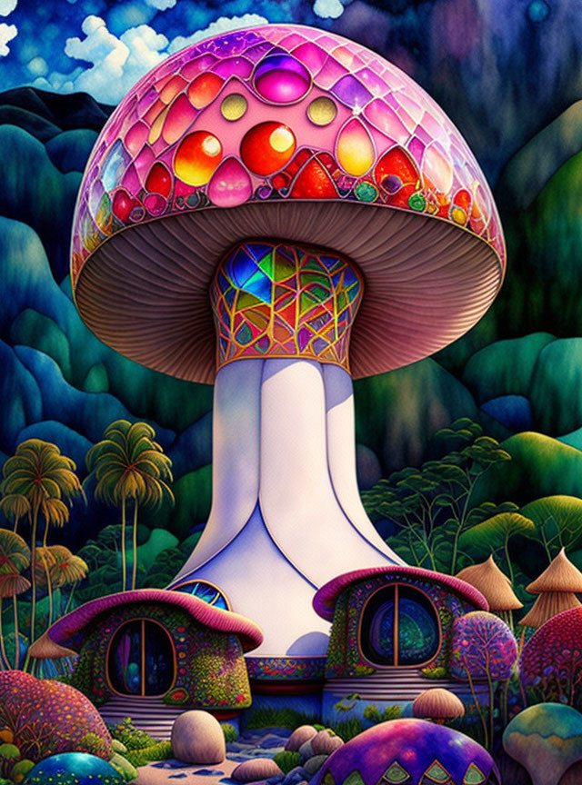 Colorful Mushroom Landscape in Fantasy Forest